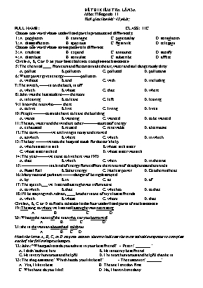 Đề kiểm tra 45 phút lần 3 môn Tiếng Anh Lớp 11
